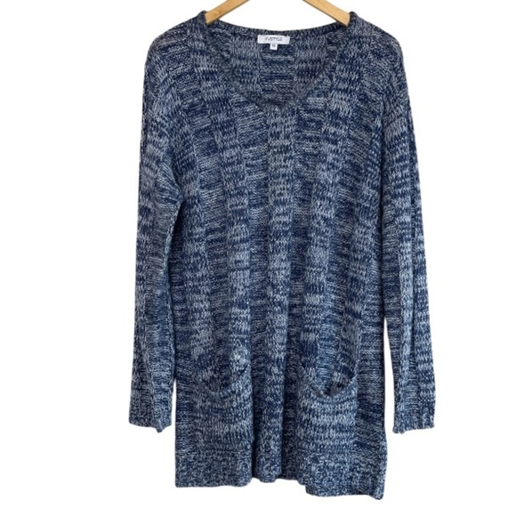 My Style V-Neck Knit Tunic Sweater Navy Blue Grey Mix Pockets Plus Size 2X - Picture 2 of 11